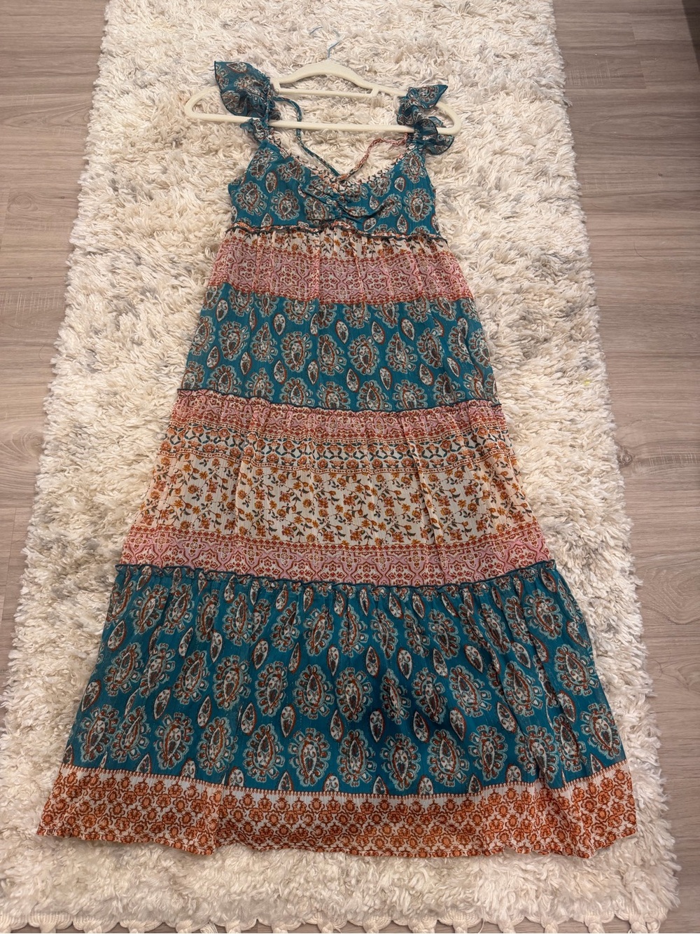 Boho Teal Floral Tiered Maxi Dress